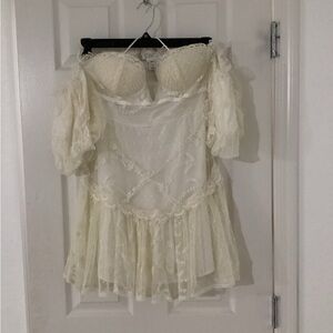 ASOS Ivory Lace Off-Shoulder Mini Dress